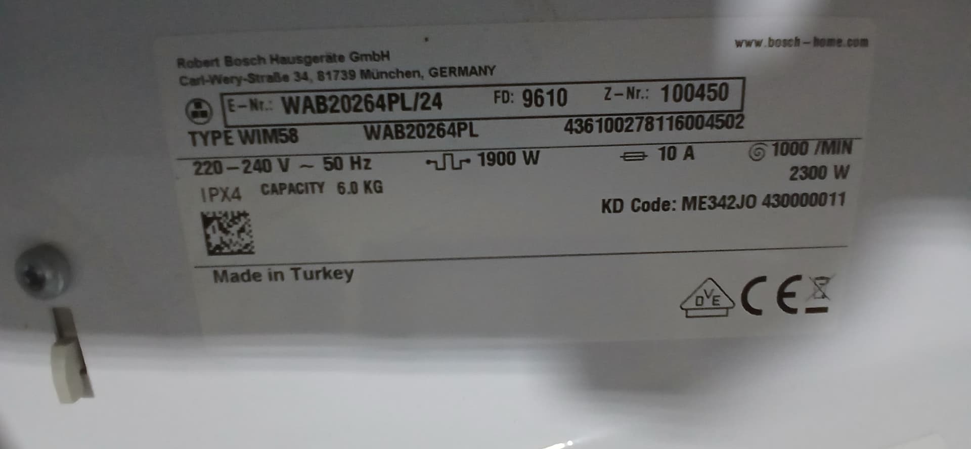 Пральна машина Bosch WAB20264PL