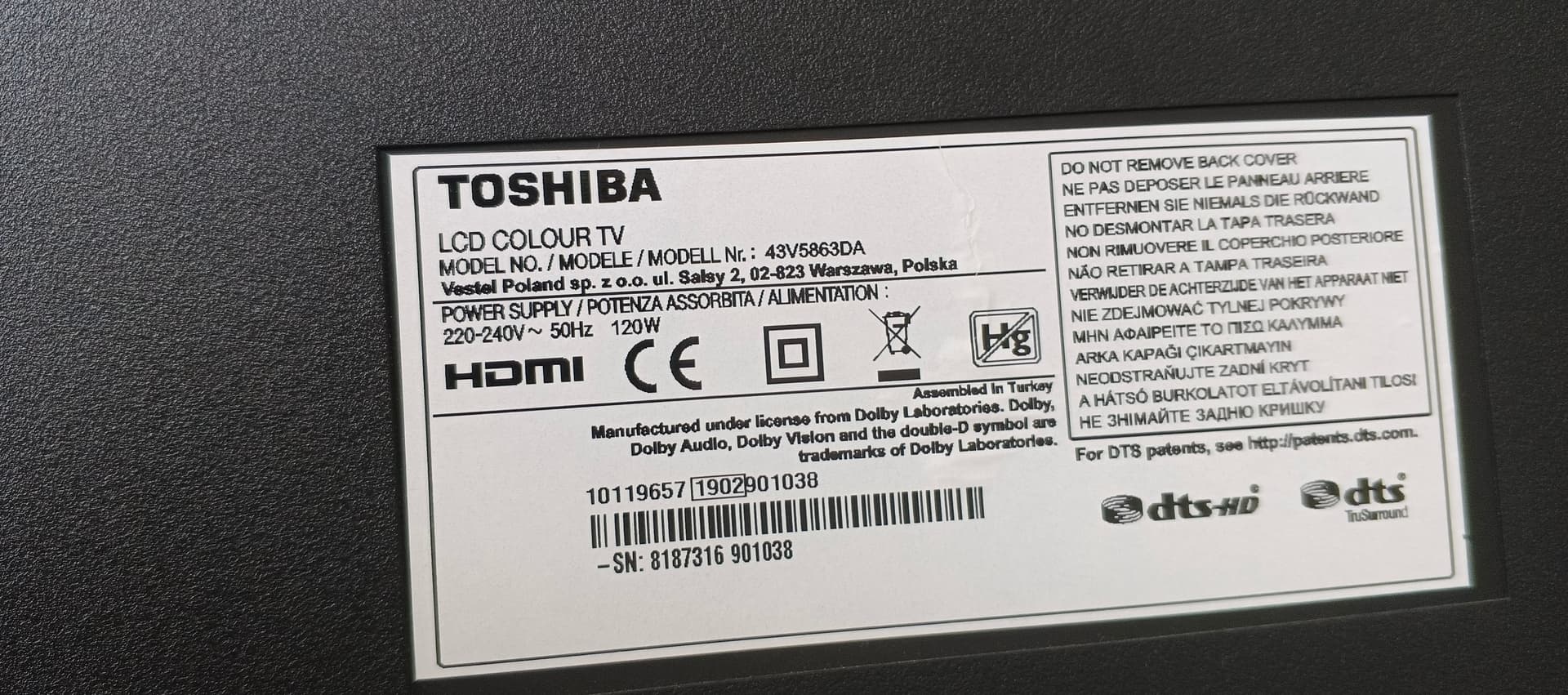 Телевізор Toshiba 43V5863DA