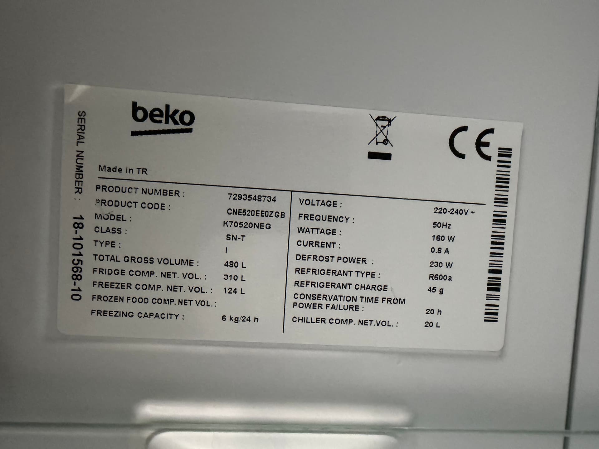 Холодильник Beko K70520NEG