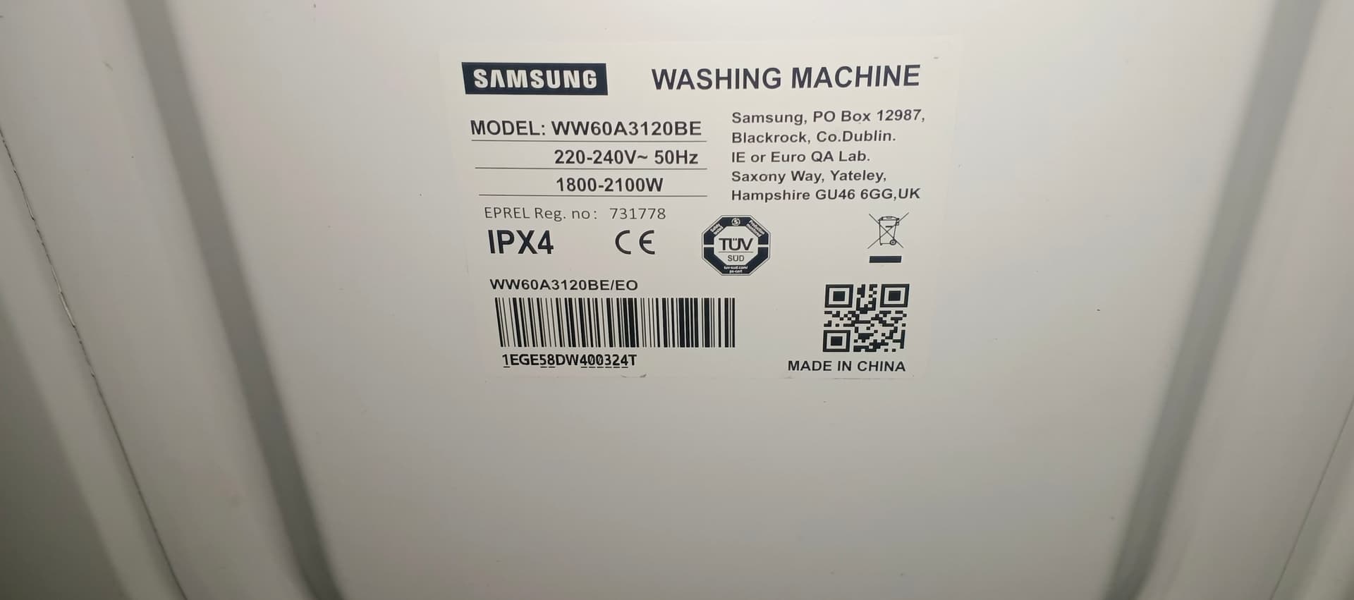 Пральна машина Samsung  WW60A3120BE