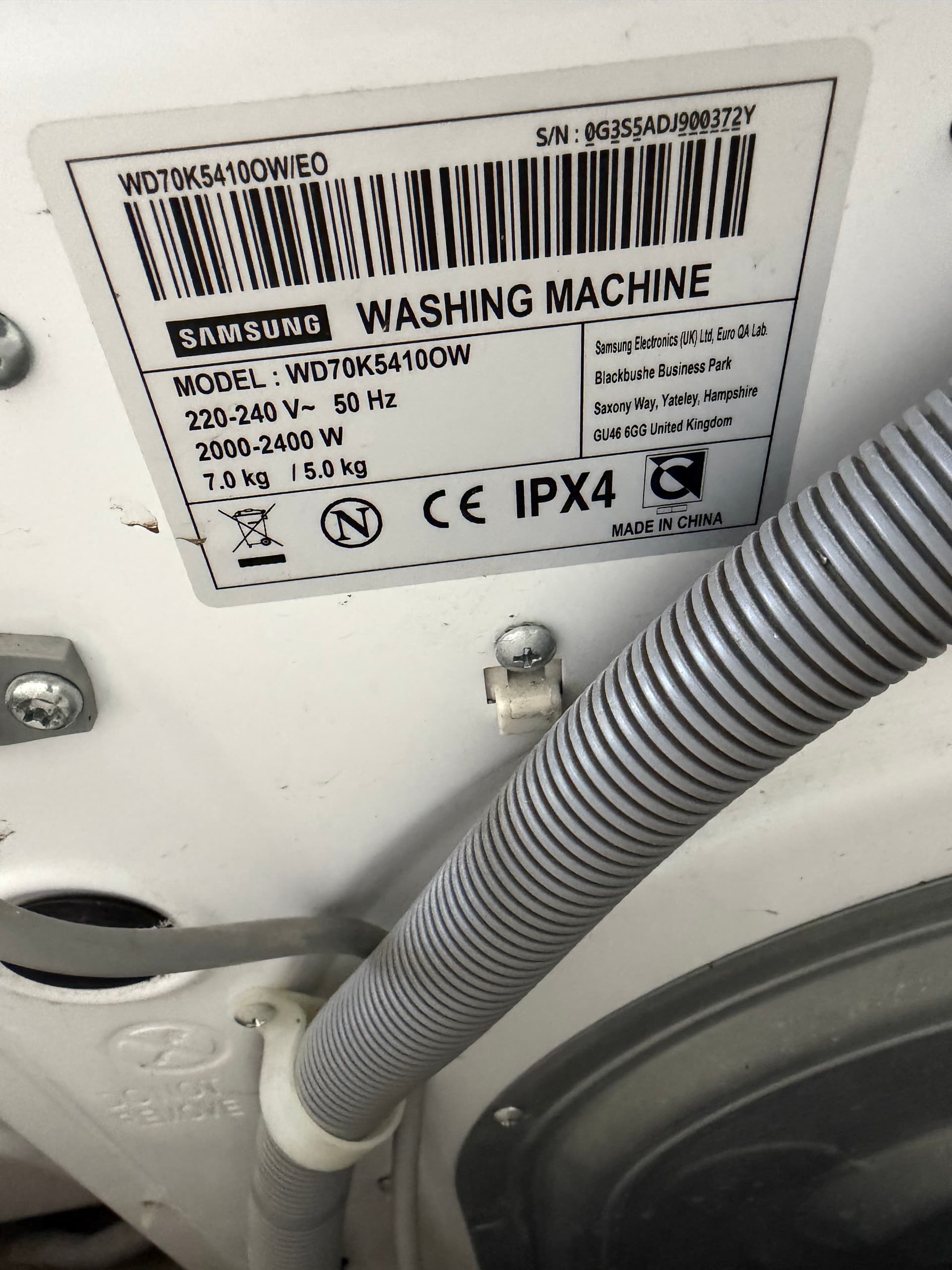 Пральна машина Samsung WD70K5410OW
