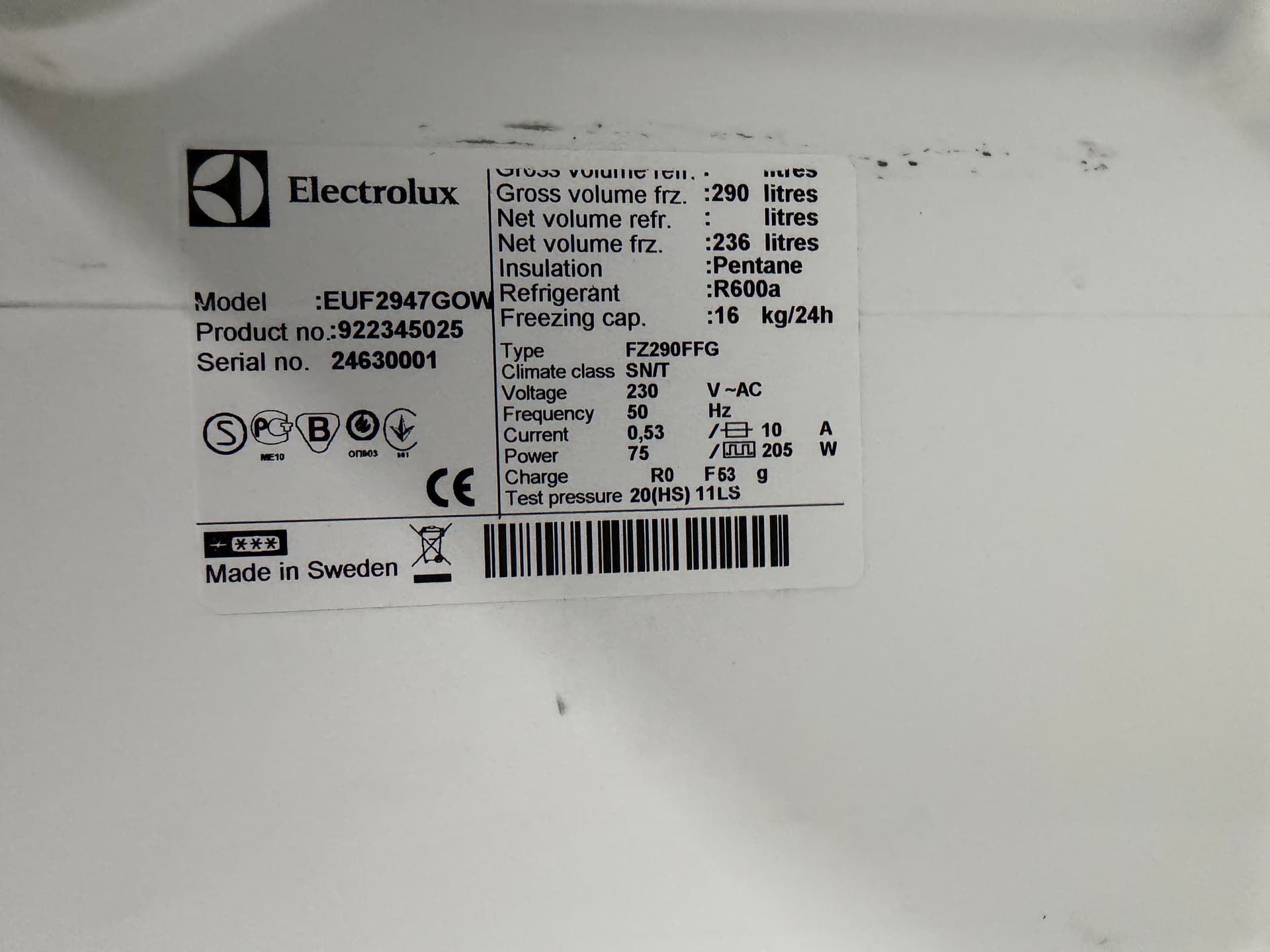 Морозильна камера ElectroLux EUF2947GOW