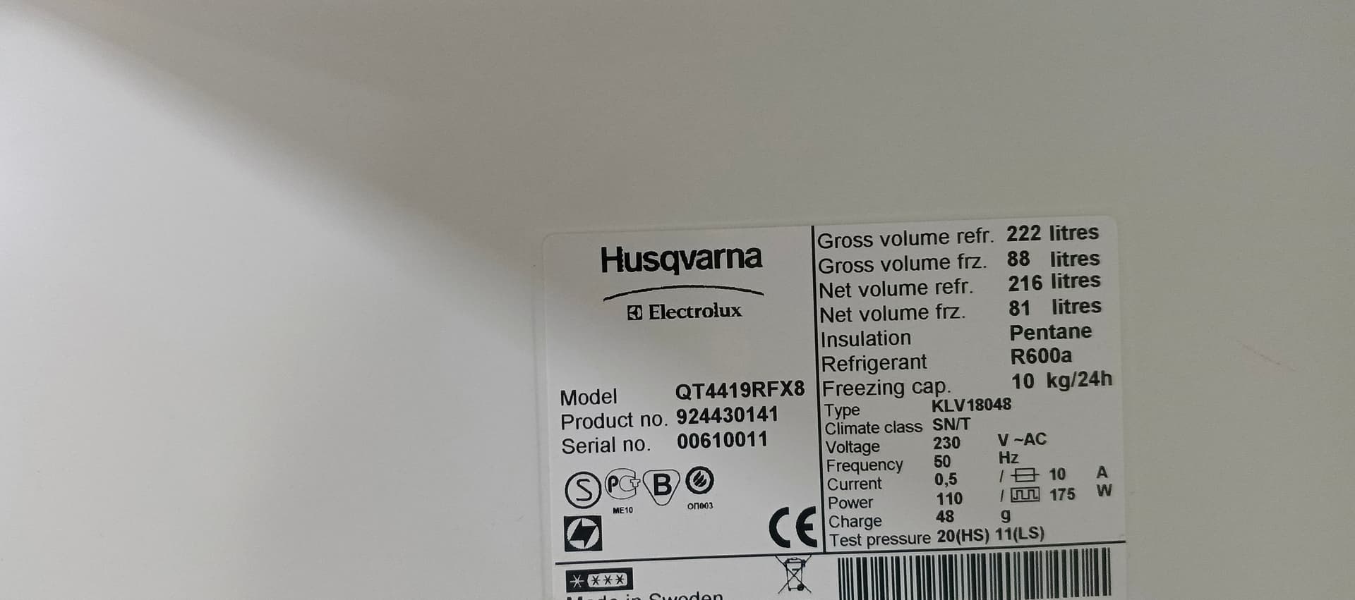 Холодильник Husqvarna QT4419RFX8