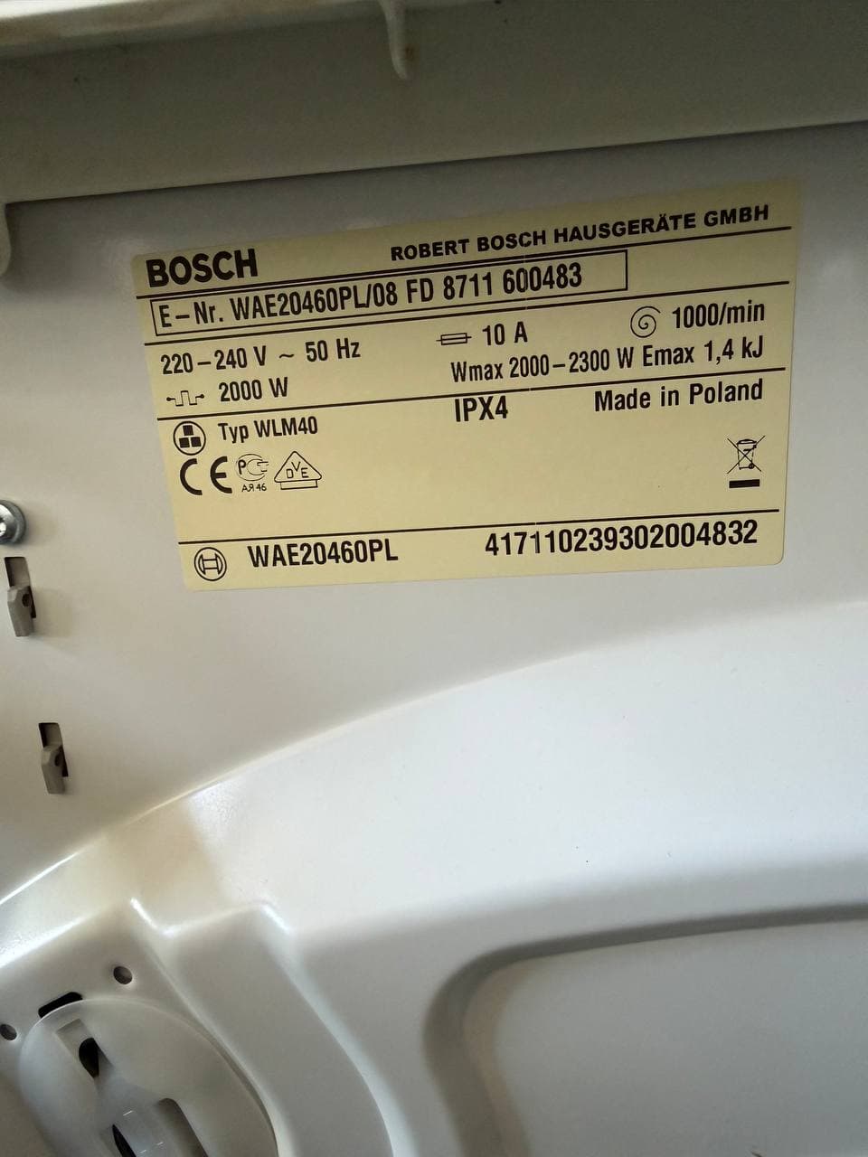 Пральна машина Bosch WAE20460PL