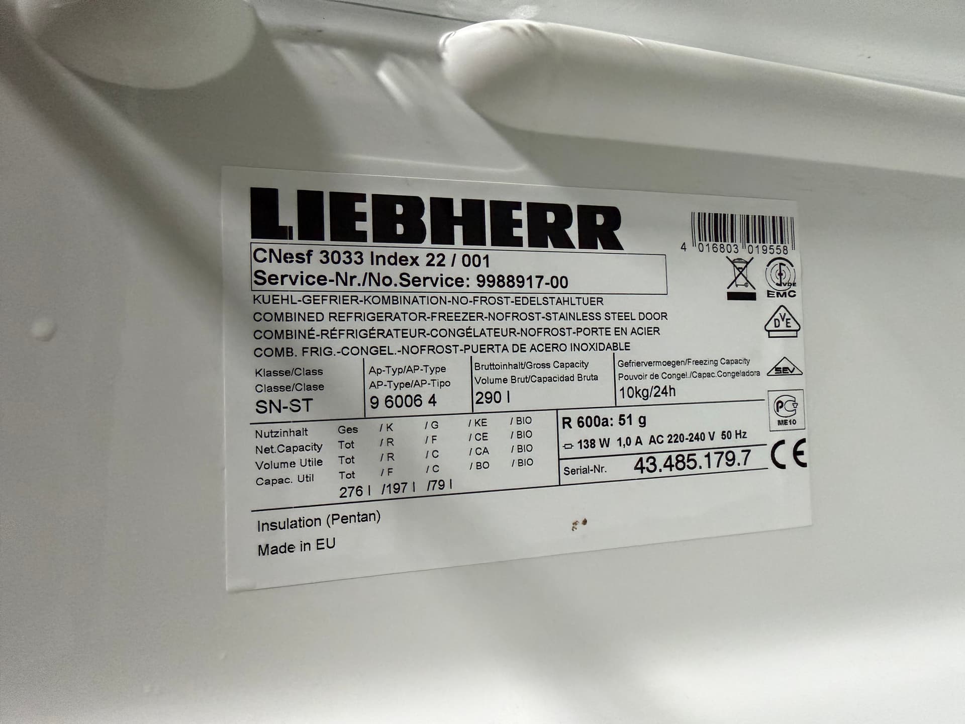 Холодильник LIEBHERR CNesf 3033