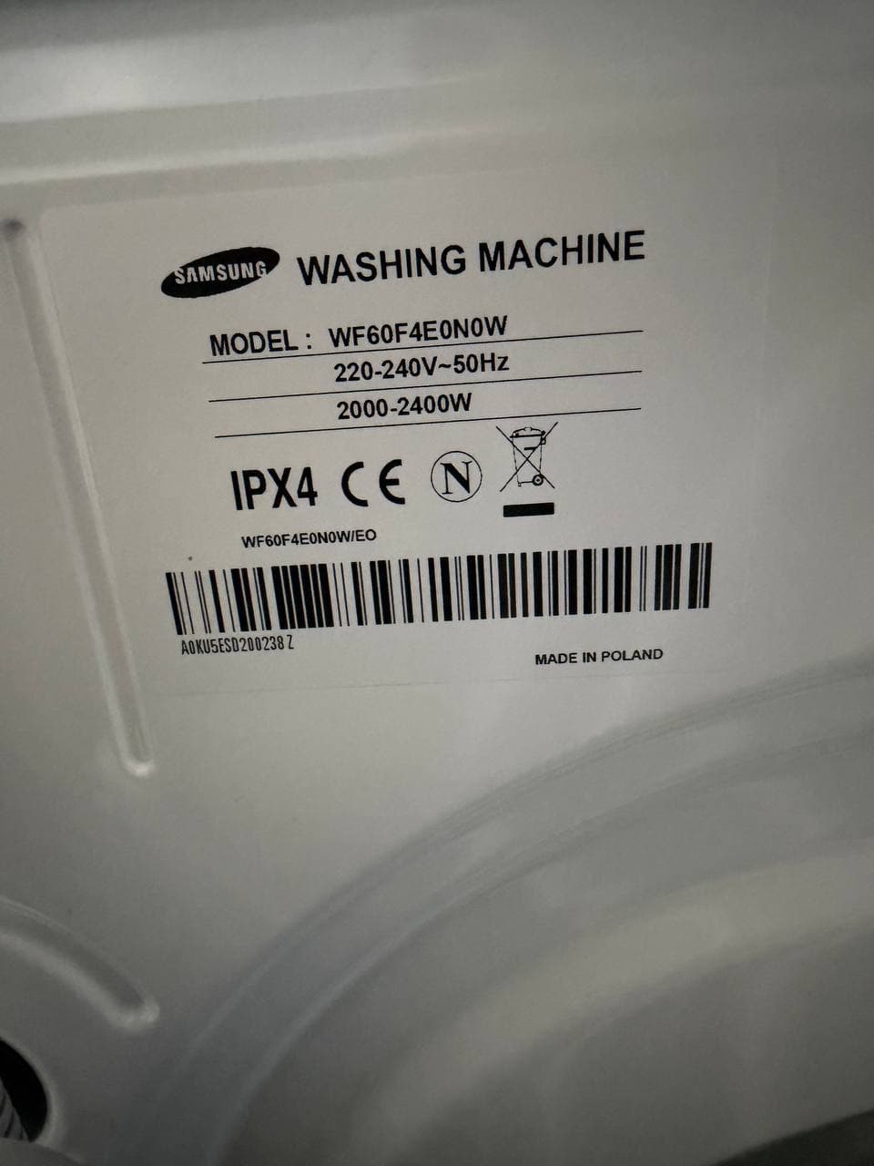 Пральна машина Samsung WF60F4E0N0W