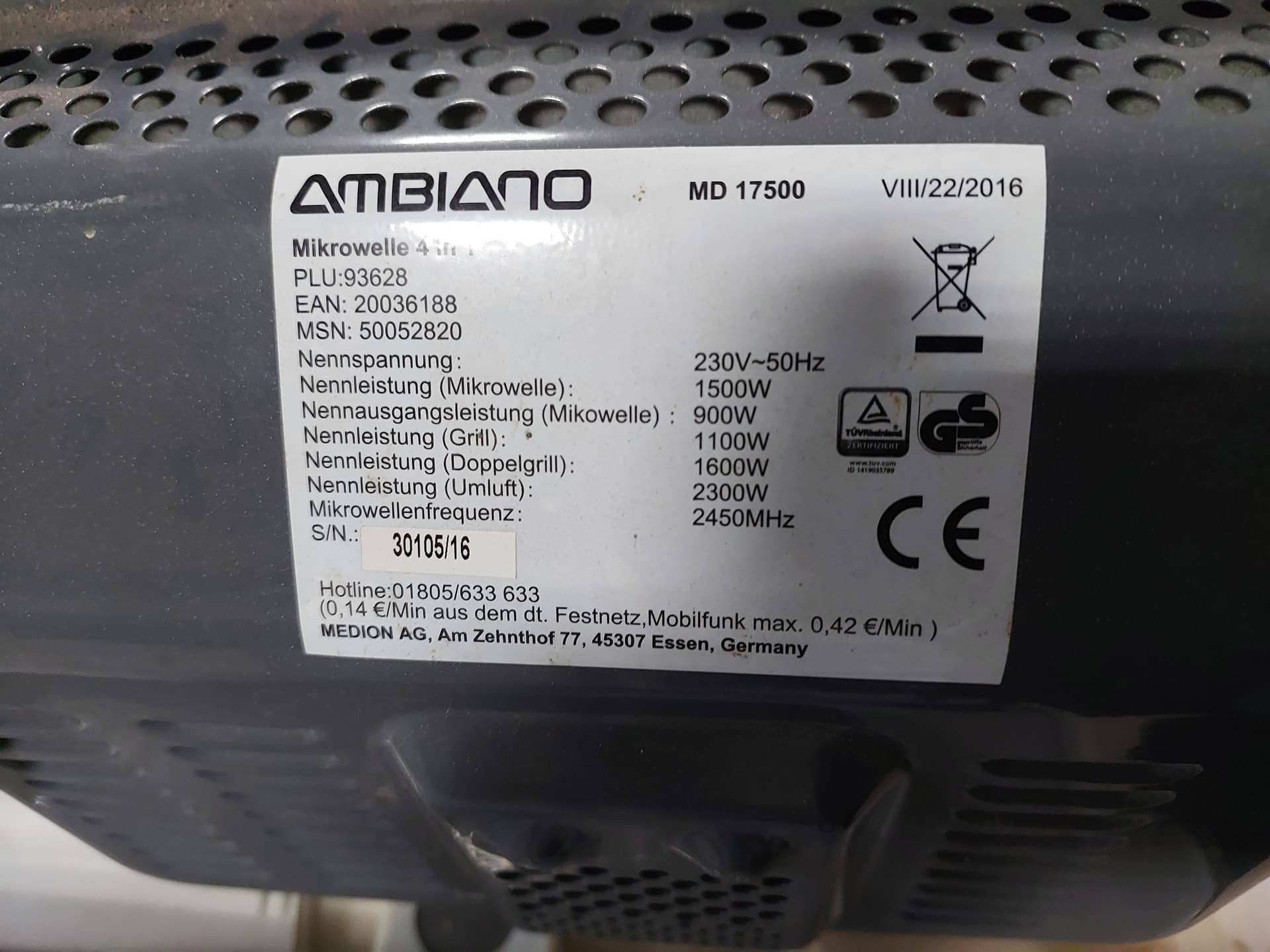 Мікрохвильова піч Ambiano MD 17500